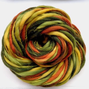Handspun thick thin merino yarn, Harvest - 100g/64m (3.5oz/71yds) - super bulky wool for knitting, doll hair, weaving, felting, crochet