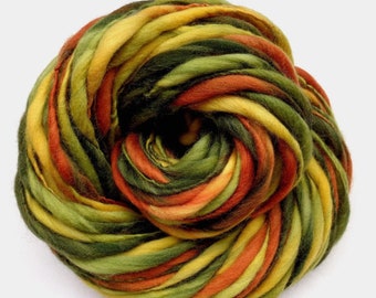Handspun thick thin merino yarn, Harvest - 100g/64m (3.5oz/71yds) - super bulky wool for knitting, doll hair, weaving, felting, crochet