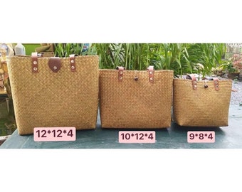 Sisal Tote grote tas, strozak Franse mand Frans, markttas, strandtas, schattige handgemaakte draagtas, zomeraccessoire, knoppen