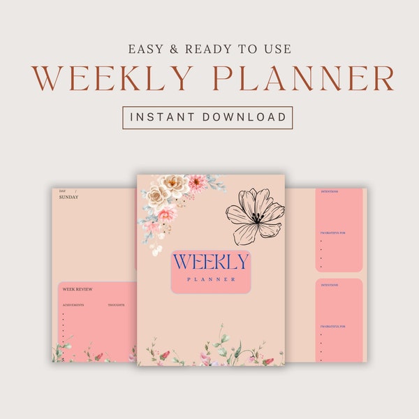 Pink Minimal Feminine Weekly Planner- Chic & Elegant Organisational Planner to Increase Productivity Goal Setting Gifts for Her Mothers Day