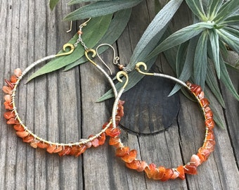 Sunstone Carnelian hoops