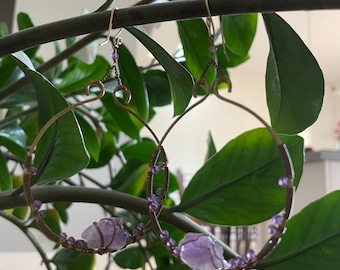 Amethyst copper hoops