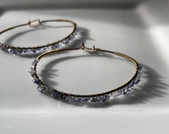 Copper Hoops with Iolite Gemstones