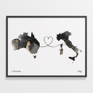 Australien Italien Druck, Israelische Geschenk, Marmor Zwei Länder Karte Poster, Reisekunst, Global Love Map, C22-884