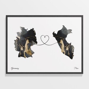 Germany to Peru Print, Paraguayan Gift, Marble Two Countries Map Poster, Travel Art, Gap Year Gift, C22-541