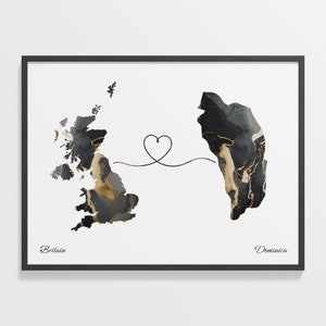 Britain to Dominica Print, Dominikaner Geschenk, Marmor zwei Länder Karte Poster, Wandkunst Grossbritannien, Karte für Volunteer, C22-248