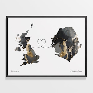 Großbritanien-Sierra Leone Druck, Sierra Leone Geschenk, Marmor Zwei Länder Karte Poster, Wandkunst UK, Karte mit doppelter Nationalität, C22-361