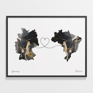 Deutschland Brasilien Poster, Brasilien Geschenk, Marmor Zwei Länder Karte Poster, Reise Kunst, Beziehung, C22-423