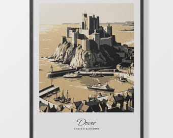 Dover Poster, Beige Coastal Castle Print on 200 gsm Matte Paper