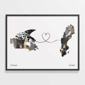 Kanada Schweden Druck, Suriname Geschenk, Marmor Zwei Länder Karte Poster, Reisekunst, Auslandsreise Karte, C22-770