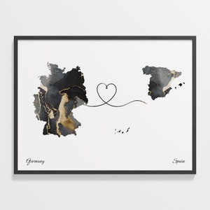 Deutschland nach Spanien Druck, Südkorea Geschenk, Marmor zwei Länder Karte Poster, Reisekunst, Fern, C22-567
