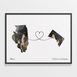 Illinois to District of Columbia Print, Washingtonian Gift, Marble Two Countries Map Poster, Travel Art, Travel Abroad Gift, C22-1462
