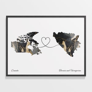 Kanada Bosnien und Herzegowina Druck, Bosnische Geschenk, Marmor Zwei Länder Karte Poster, Reisekunst, Freundschaftskarte, C22-620