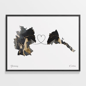 Deutschland Eritrea Druck, Eritrea Geschenk, Marmor Zwei Länder Karte Poster, Reisekunst, Willkommen Zuhause Geschenk, C22-454