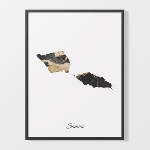 Samoa Art Print, Samoan Map Poster, Elegant Country Artwork, Black and Gold WS Painting, Unique decor art, C25-155