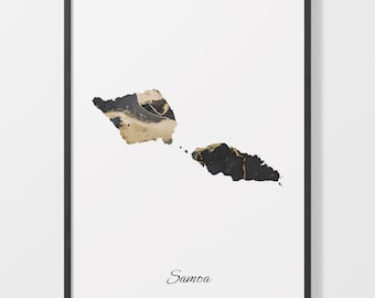 Samoa Map Art Print: Black and Gold Abstract Country Artwork