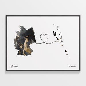 Deutschland nach Vanuatu Druck, Ni-Vanuatu Geschenk, Marmor zwei Länder Karte Poster, Reisekunst, Länder Herz, C22-591