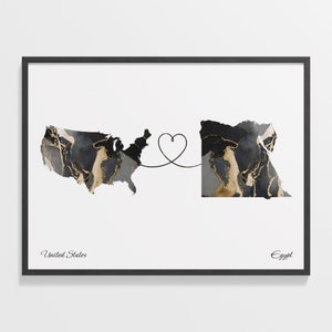 USA Ägypten Print, Ägypten Geschenk, Marmor Zwei Länder Karte Poster, US Wandkunst, Digitale Nomaden Karte, C22-53