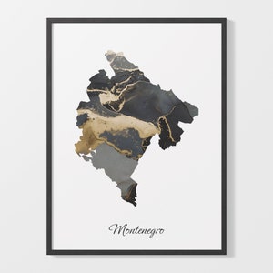 Schwarz-weiße Landkarte, montenegrinische Karte Poster, elegantes Landschaftsbild, minimalistische Malerei, C25-124