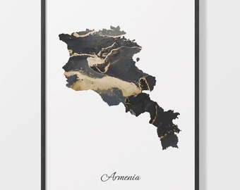 Armenia Map Art Print: Black and Gold Elegant Country Artwork