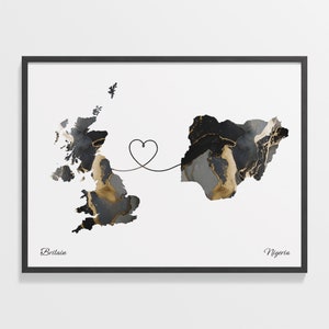 Großbritannien nach Nigeria Druck, Nigerian Geschenk, Marmor Zwei Länder Karte Poster, UK Wandkunst, Im Ausland Studieren Geschenk, C22-334