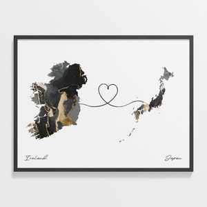 Irland Japan Druck, jamaikanische Geschenk, Marmor zwei Länder Karte Poster, Reisekunst, randlose Liebeskarte, C22-1085