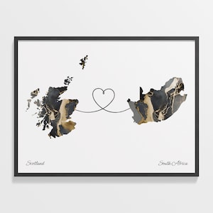 Schottland nach Südafrika, südafrikanisches Geschenk, Marmor zwei Länder Karte Plakat, Reise-Kunst, Haus im Ausland Karte, C22-1735