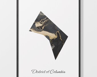 District of Columbia Art Print: Black and Gold Abstract Map