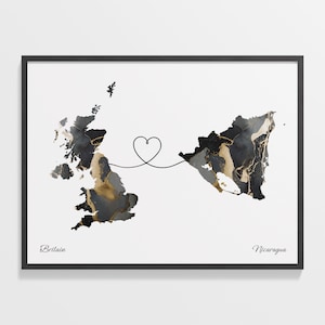 Britain to Nicaragua Print, Nicaragua Geschenk, Marmor zwei Länder Karte Poster, Wandkunst UK, LDR Karte, C22-332