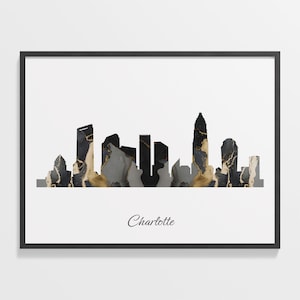 Charlotte Skyline Art Print: Marble Black and Gold Cityscape