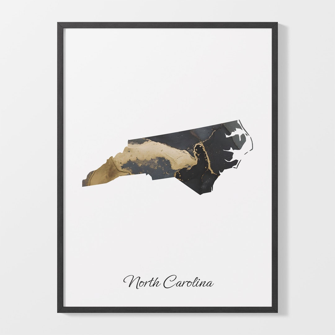 North Carolina Map Art Print: Black and Gold Abstract NC Artwork - Etsy