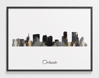 Orlando Skyline Print: Marble Black and Gold Cityscape