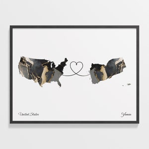 USA Jemen Druck, Jemen Geschenk, Marmor Zwei Länder Karte Poster, US Wand Kunst, Länder Herz Karte, C22-197