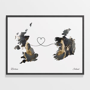 Großbritannien, Irland Druck, irische Geschenk, Marmor zwei Länder Karte Poster, Wandkunst Großbritannien, Expatriate, C22-285