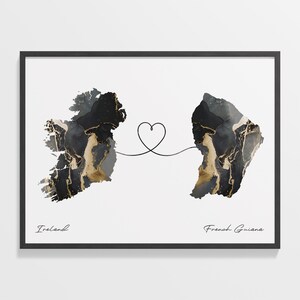 Impresión de Irlanda a Guayana Francesa, Regalo guayanés, Cartel de mapa de dos países de mármol, Arte de viaje, Aventura aguarda, C22-1057