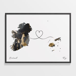 Irland Fidschi Druck, Fidschi Geschenk, Marmor zwei Länder Karte Poster, Reisekunst, Karte mit doppelter Nationalität, C22-1054