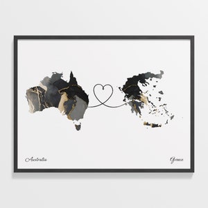 Australien Griechenland Print, Ghanaisches Geschenk, Marmor Zwei Länder Karte Poster, Reisekunst, Fernglas, C22-864
