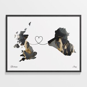 Großbritannien in den irakischen Druck, irakisches Geschenk, Marmor zwei Länder Karte Poster, Wandkunst Großbritannien, Karte, Heimat im Ausland, C22-284