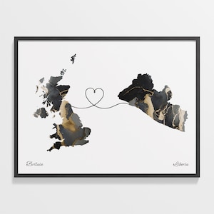 Britain to Liberia Print, Liberian Gift, Marble Two Countries Map Poster, UK Wall Art, Far Apart, C22-303