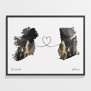 Irland Ghana Druck, Ghanaisches Geschenk, Marmor Zwei Länder Karte Poster, Reisekunst, Ferngeschenk, C22-1063