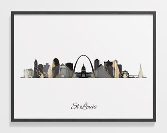 St Louis Skyline Print, Marble Cityscape, United States Wall Art Poster, Marble Skyline, Skyline Print, C28-433