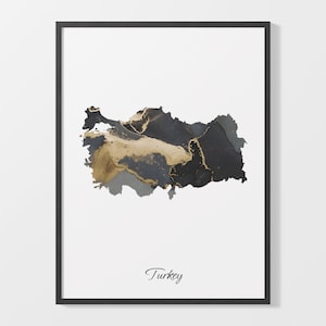 Die Türkei Art Print, türkische Karte Poster, elegantes Land Kunstwerk, schwarz und gold TR Malerei, Premium Kartendruck, C25-185