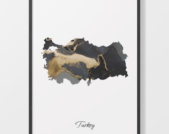 Turkey Map Art Print: Black and Gold Abstract Artwork