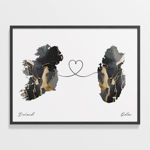 Irland Katar Druck, puertoricanisches Geschenk, Marmor zwei Länder Karte Poster, Reisekunst, kulturelle Wurzeln, C22-1143