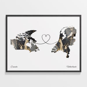 Impression du Canada aux Pays-Bas, cadeau népalais, affiche de carte de deux pays en marbre, art du voyage, LDR, C22-726