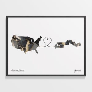 USA Gambia Druck, gambisches Geschenk, Marmor Zwei Länder Karte Poster, US Wandkunst, Abschiedsreise, C22-65