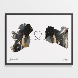 Ireland to Libya Print, Liberian Gift, Marble Two Countries Map Poster, Travel Art, Farewell Gift, C22-1099