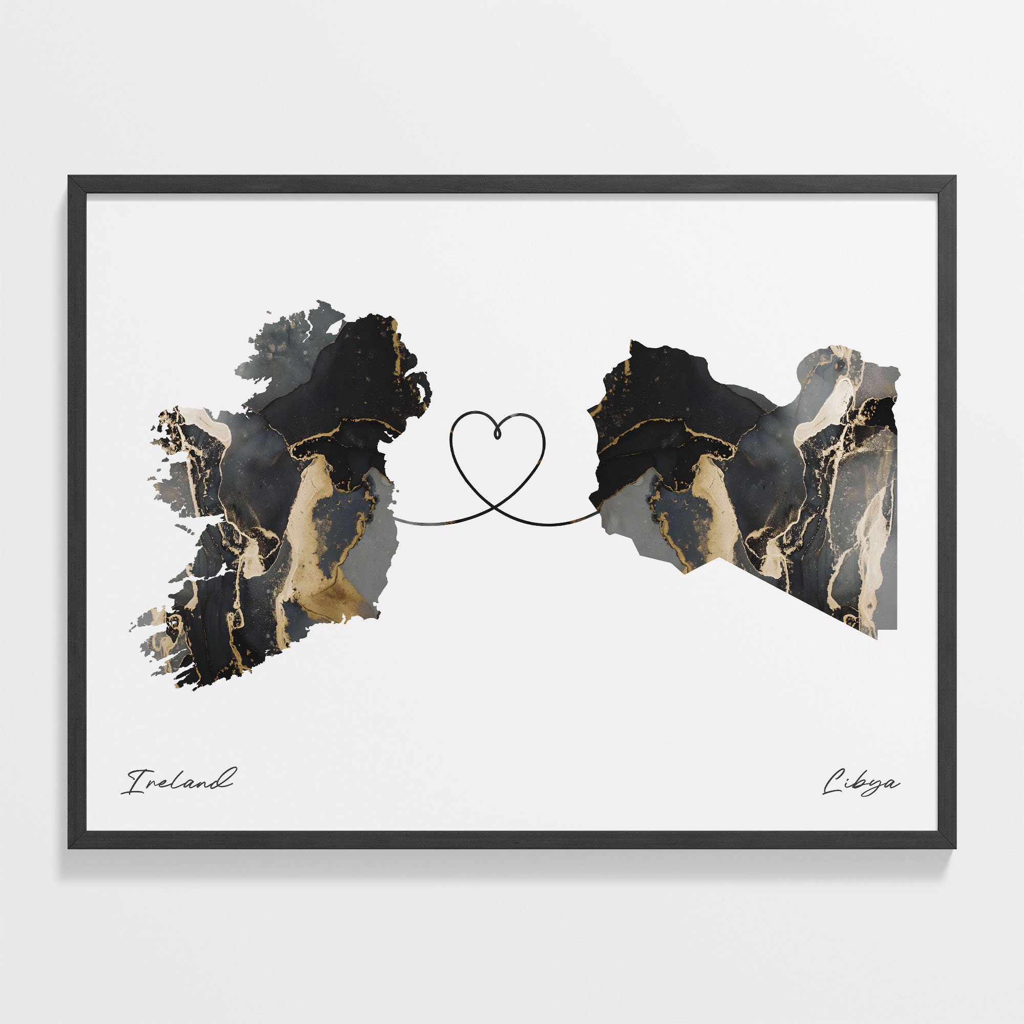 Ireland to Libya Map Print: Country Connection Travel Art