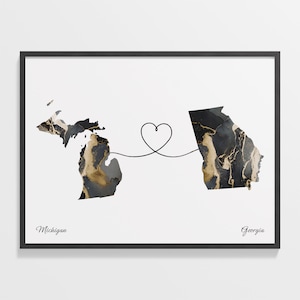 Michigan Georgia Connection Print: Marble Two-State Map