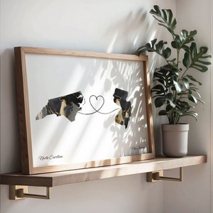 North Carolina New Jersey Map Print: Marble Two-State Art imagem 3